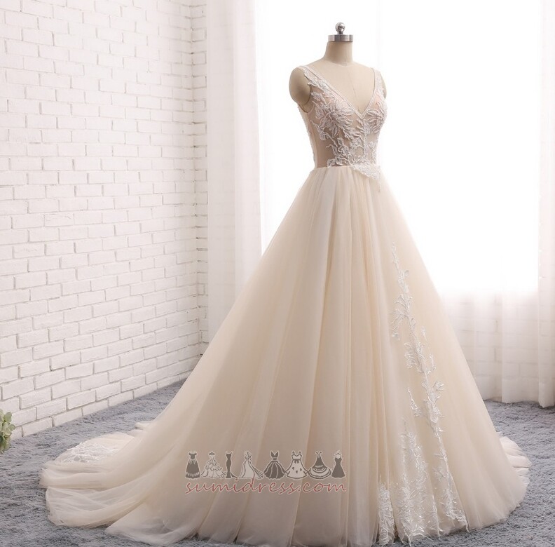 V-Neck Formal Long Applique Sleeveless A-Line Wedding Dress