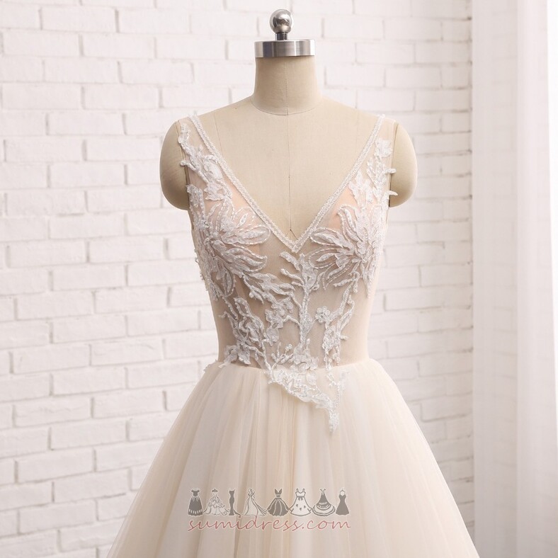 V-Neck Formal Long Applique Sleeveless A-Line Wedding Dress