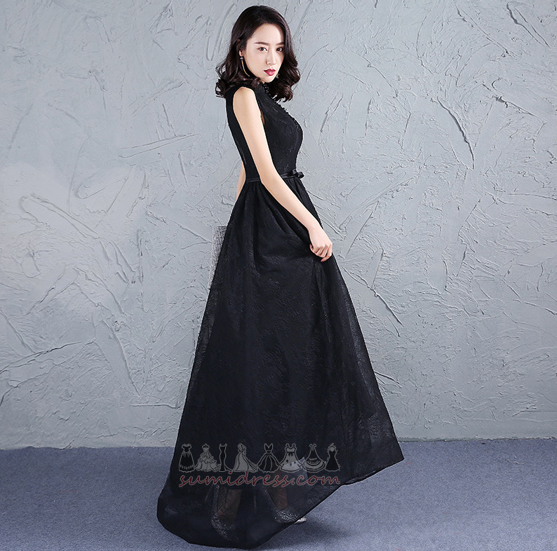 V-Neck Lace A-Line Sleeveless Natural Waist Elegant Prom Dress