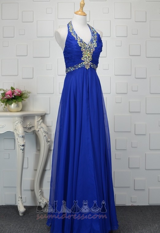 V-Neck Long Crystal Jewel Bodice A-Line Natural Waist Party Dress