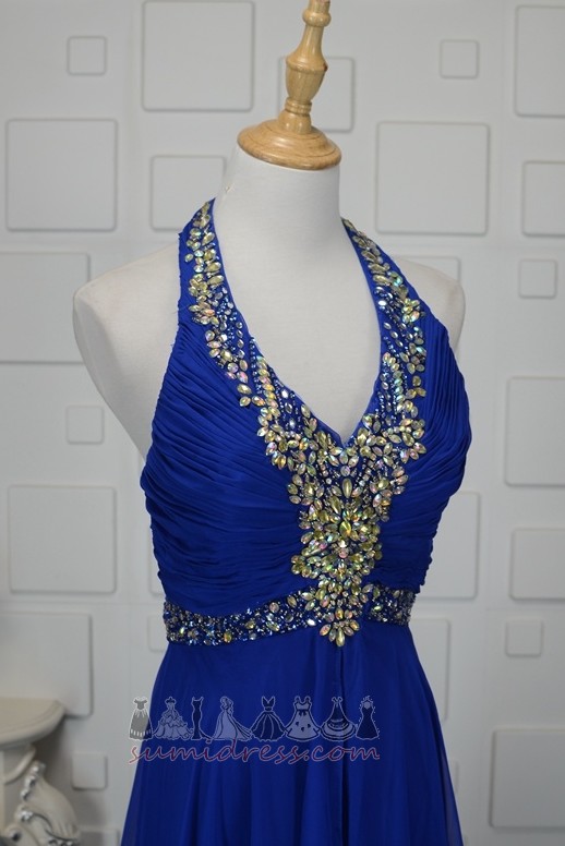 V-Neck Long Crystal Jewel Bodice A-Line Natural Waist Party Dress
