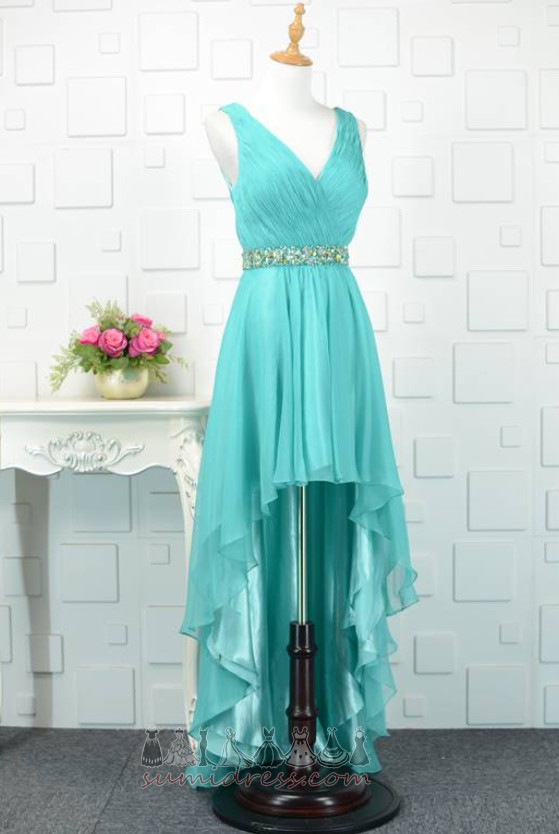 V-Neck Natural Waist Hemline Asymmetrical Chic Pleated Bodice Evening Dress