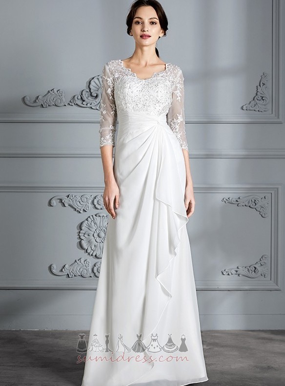 V-Neck Natural Waist Lace Overlay T-shirt Hemline Long Button Wedding Dress