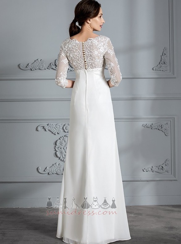 V-Neck Natural Waist Lace Overlay T-shirt Hemline Long Button Wedding Dress