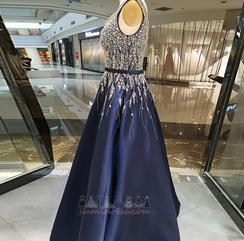 V-Neck Natural Waist Sleeveless Floor Length Jewel Bodice Beading Prom Dress