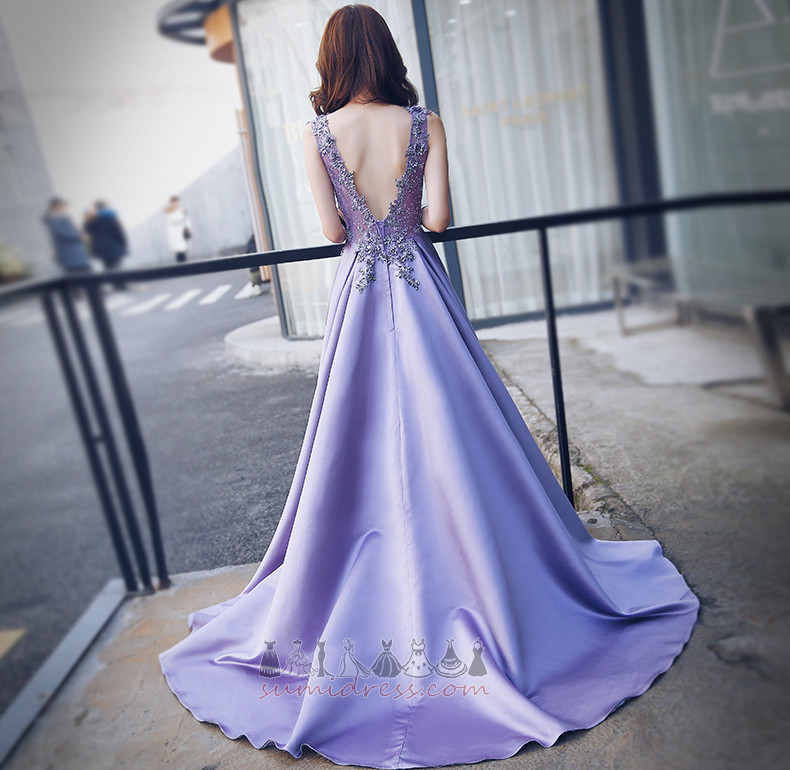V-Neck Natural Waist Sleeveless Pear Long Backless Prom Dress