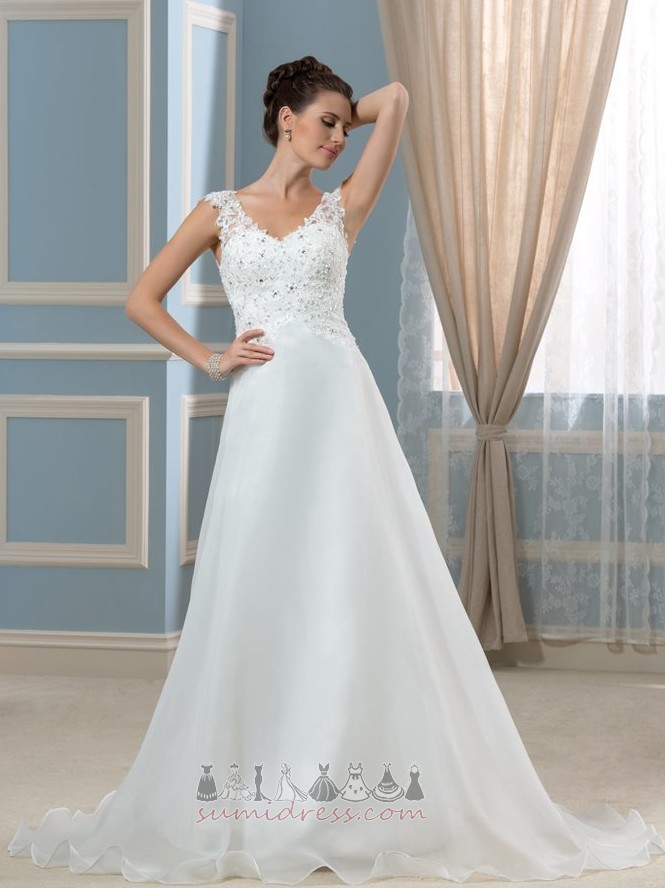 V-Neck Organza A-Line Jewel Bodice Ruched Elegant Wedding Dress