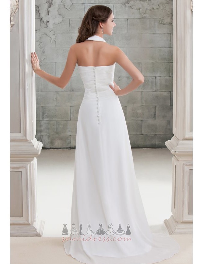 V-Neck Outdoor Backless Sweep Train Pleated Bodice Summer Wedding Dress