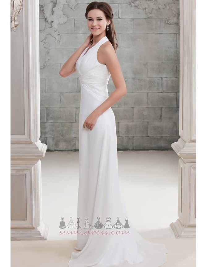V-Neck Outdoor Backless Sweep Train Pleated Bodice Summer Wedding Dress