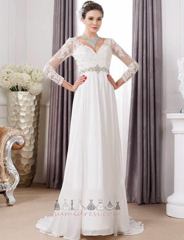 V-Neck Sexy Empire Waist Spring Long Sleeves Illusion Sleeves Wedding Dress