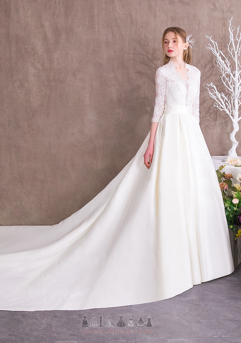 V-Neck Sheer Back Natural Waist Luxurious Lace Overlay A-Line Wedding Dress