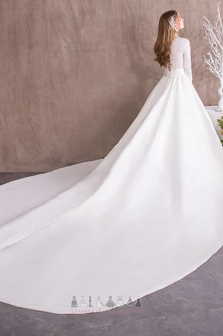 V-Neck Sheer Back Natural Waist Luxurious Lace Overlay A-Line Wedding Dress