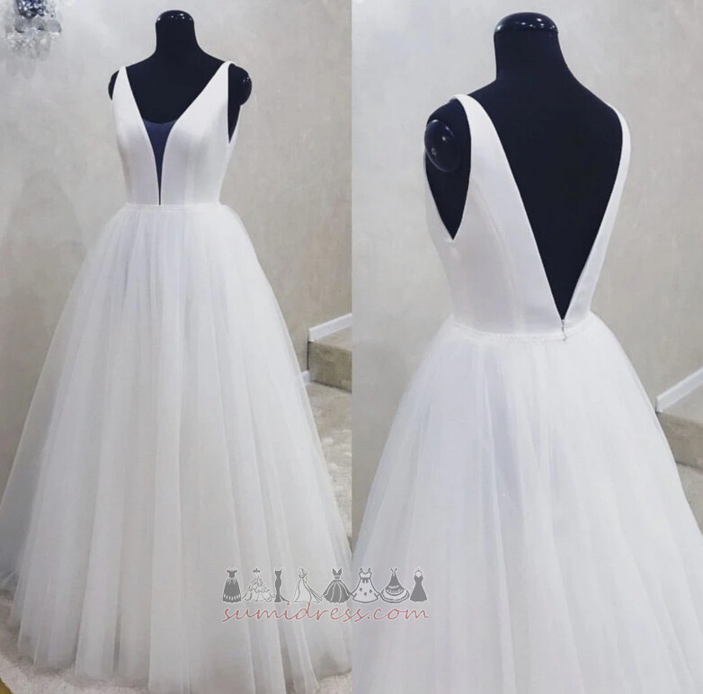 V-Neck Sleeveless Inverted Triangle Beach Floor Length A-Line Wedding Dress