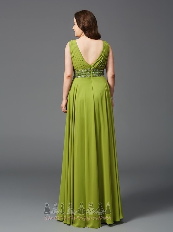 V-Neck Spring Empire Waist Elegant Beaded Belt Zipper Up Evening Dress