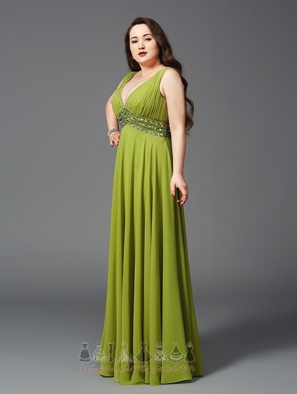 V-Neck Spring Empire Waist Elegant Beaded Belt Zipper Up Evening Dress