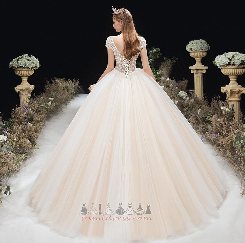 V-Neck Spring Inverted Triangle Floor Length Deep v-Neck Natural Waist Wedding Dress
