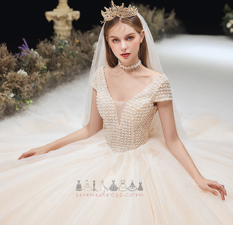 V-Neck Spring Inverted Triangle Floor Length Deep v-Neck Natural Waist Wedding Dress