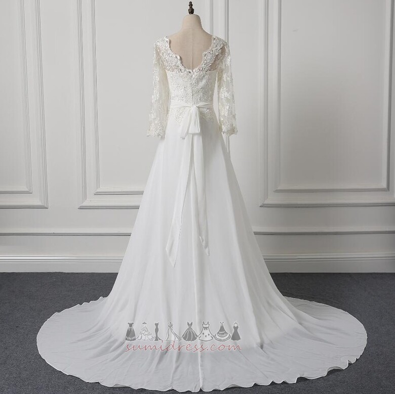 V-Neck Spring Natural Waist Long Inverted Triangle A-Line Wedding gown