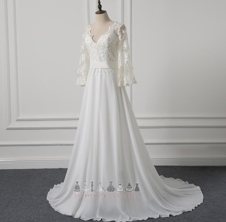 V-Neck Spring Natural Waist Long Inverted Triangle A-Line Wedding gown