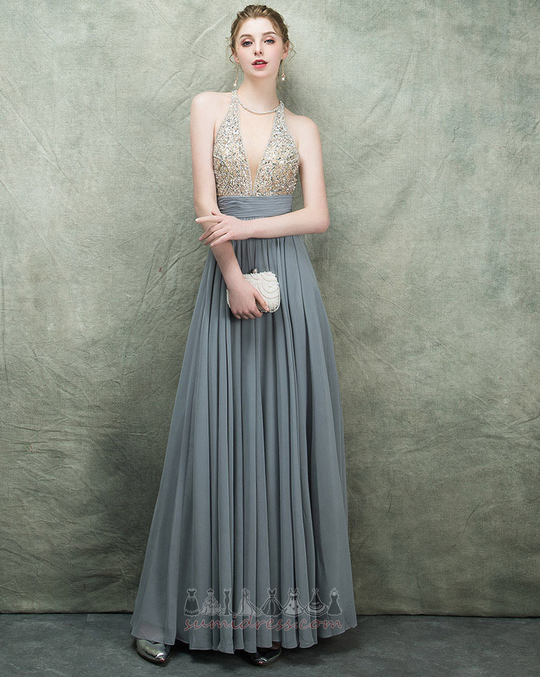 V-Neck Starry A-Line Crystal Jewel Bodice Chiffon Prom Dress