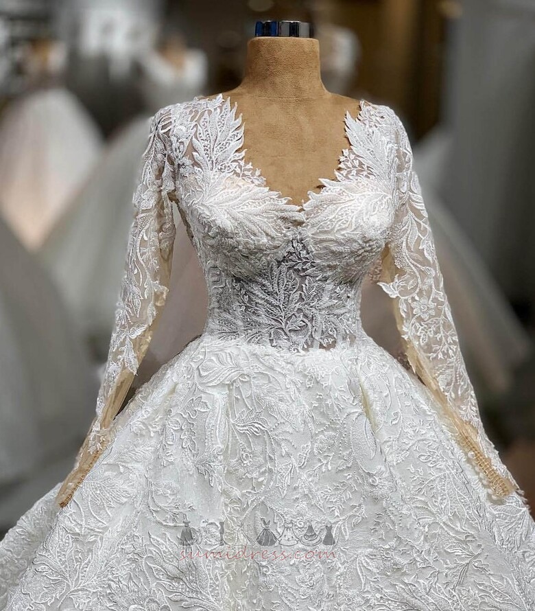 V-Neck Summer String A-Line Organza Formal Wedding gown