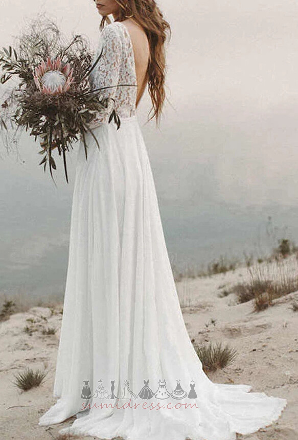 V-nek Lange Mouwen A-Lijn T-Shirt Strand Vloer Lengte Bruid jurk