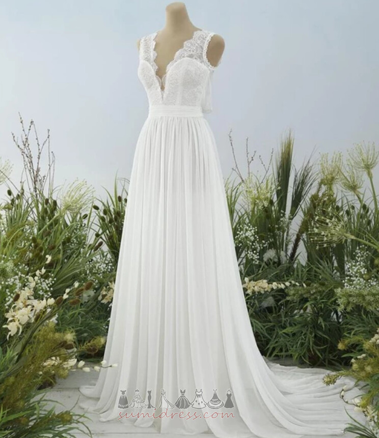 V-подібним вирізом безрукавний природні Талія Глибокий V шиї без спинки Весільна сукня