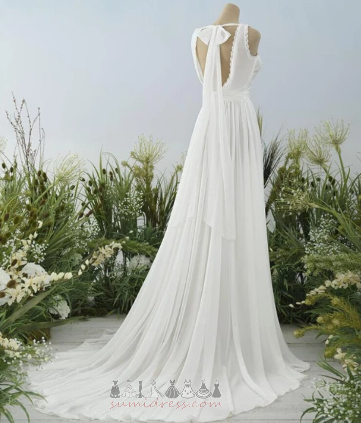 V-подібним вирізом безрукавний природні Талія Глибокий V шиї без спинки Весільна сукня