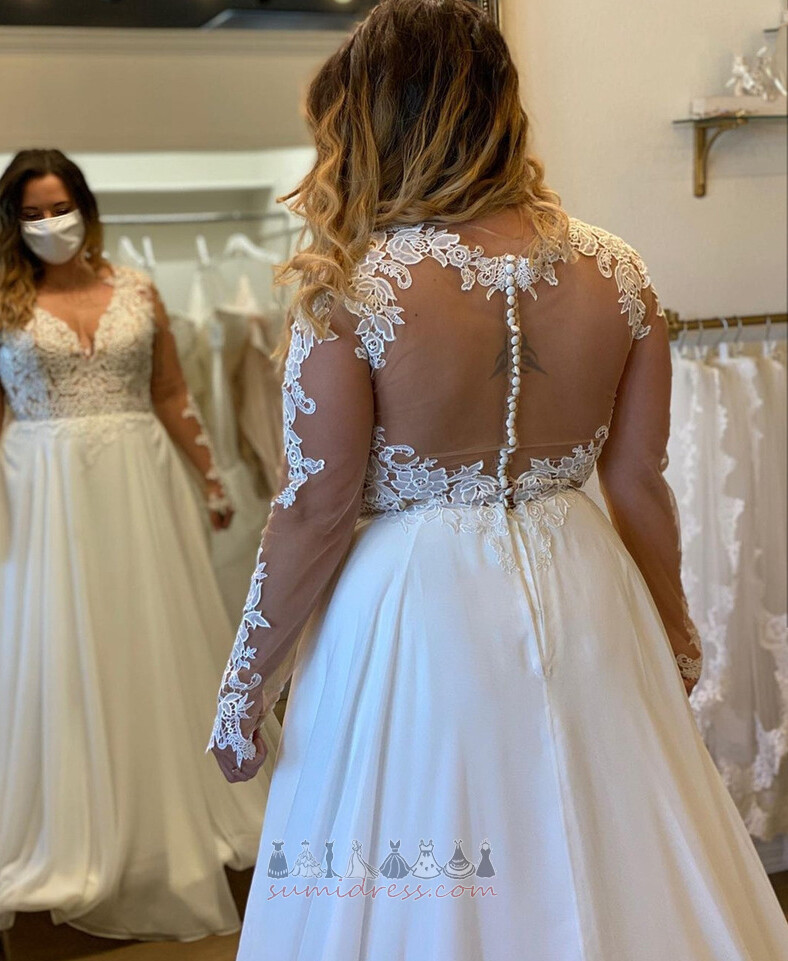 V-подібним вирізом довгі рукави ілюзія рукава розгортки поїзд шифон Весільна сукня