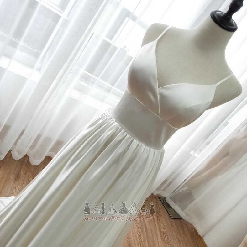 V-подібним вирізом Довго природні Талія атлас безрукавний драпіровані весільна спідниця
