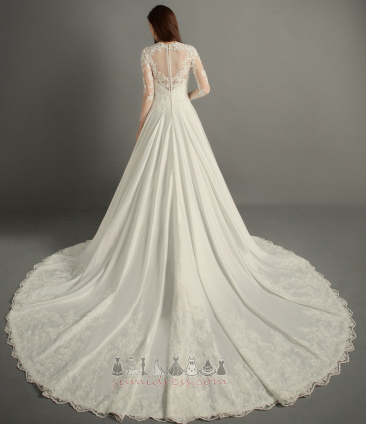 V-подібним вирізом ілюзія рукава Довго атлас Елегантний без спинки Весільна сукня