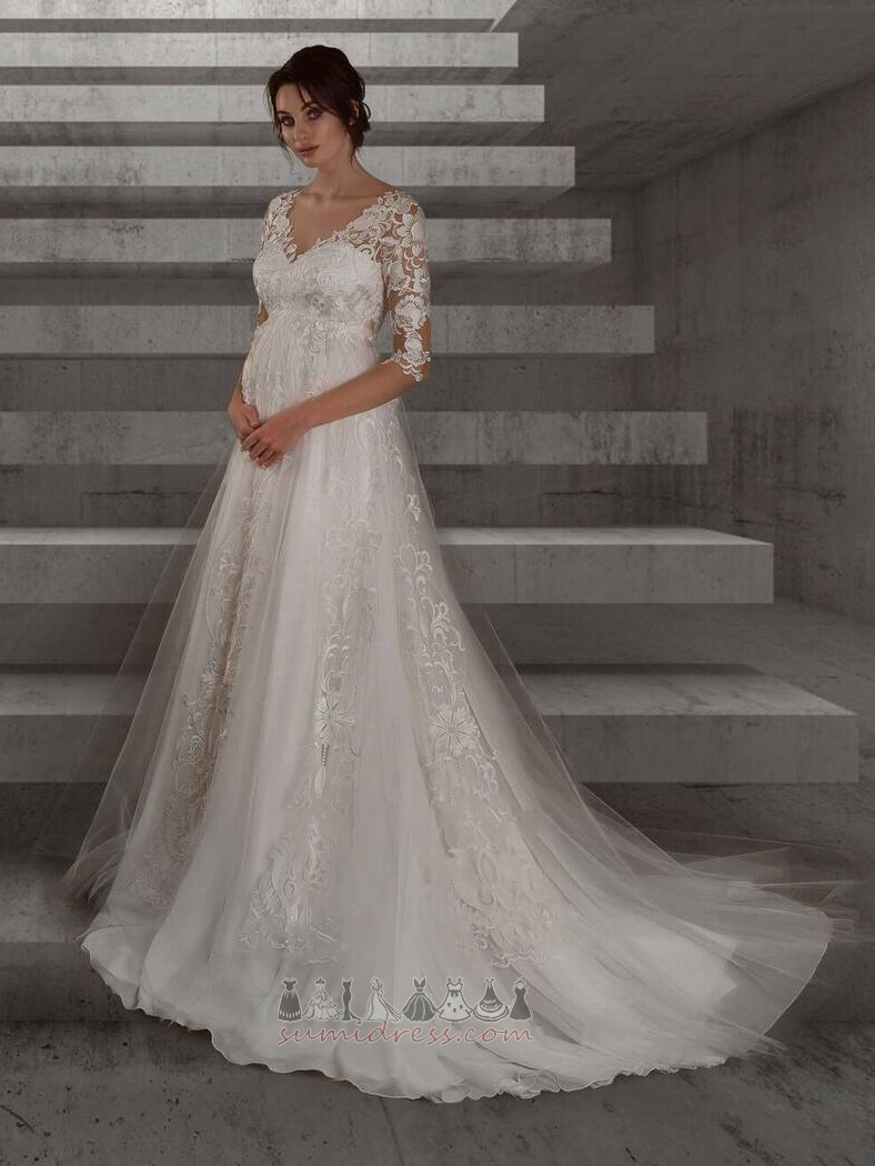 V-ringning Tyll Draperad Empire Midja halv Hylsor Väldet Bröllopsklänning