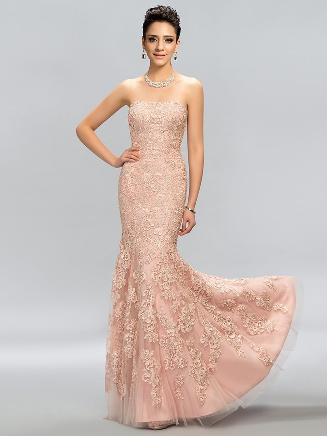 Vállnélküli közepes Vonalú Ujjatlan Padló hossza Terítette Estélyi ruha