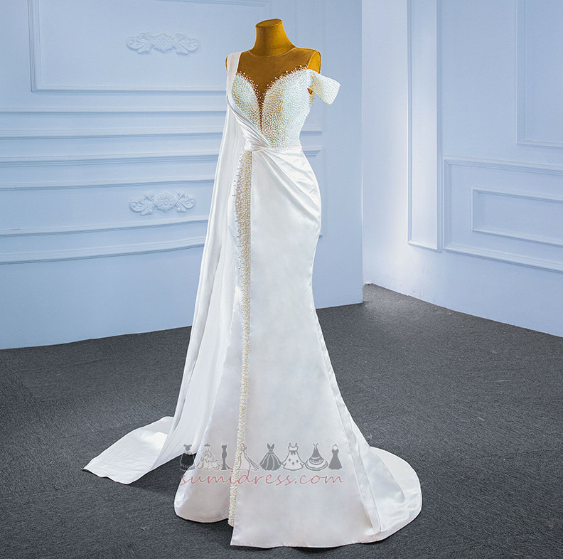 Ватто Поїзд природні Талія перли Довго Босоніжки безрукавний Весільна сукня