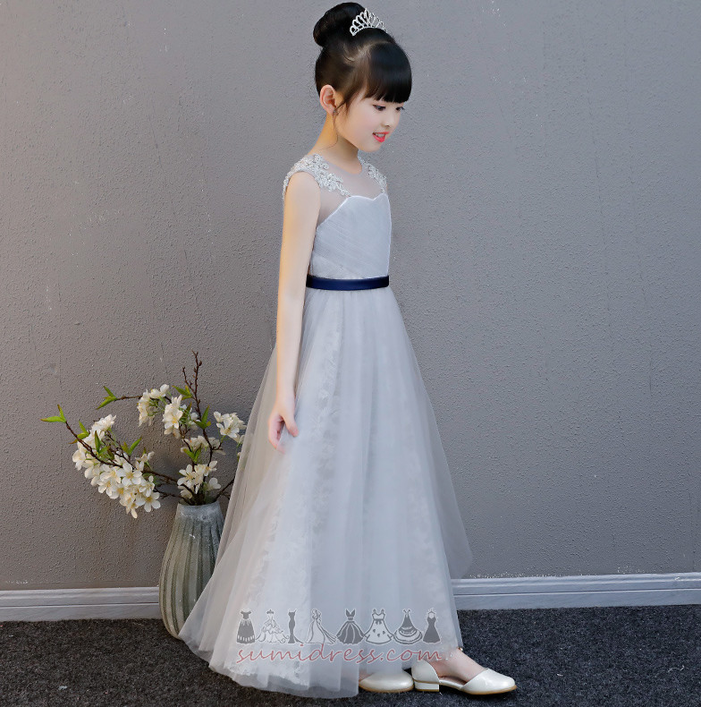 vestido da menina de flor Chá comprimento Sem magas Applique Natural Luxo Formato A
