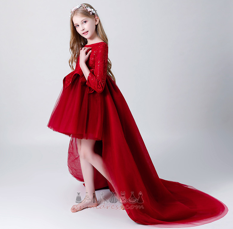 vestido da menina de flor Médio Drapeado Assimétrico Manga comprida Jóia Assimétrico
