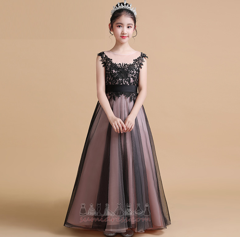 vestido da menina de flor Médio Renda Natural Formato A Elegante Chá comprimento