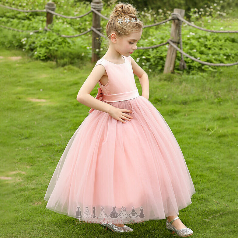 vestido da menina de flor Médio Zíper Arco Bow acentuado Formal Formato A