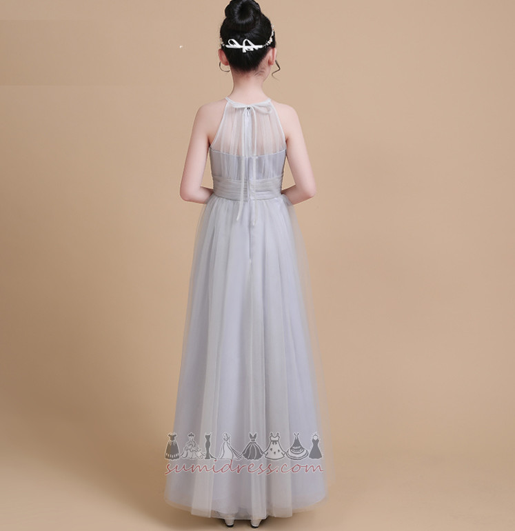 vestido da menina de flor Natural Chá comprimento Formato A Zíper Elegante Jóia