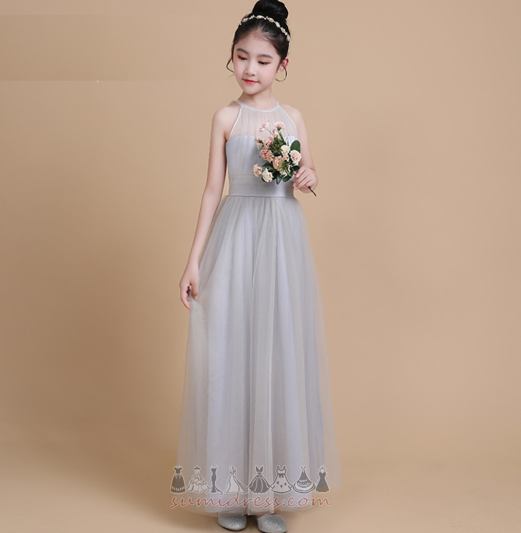 vestido da menina de flor Natural Chá comprimento Formato A Zíper Elegante Jóia