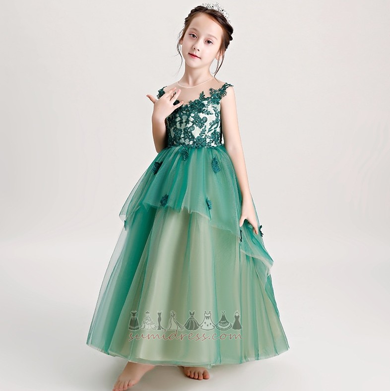 vestido da menina de flor Zíper Chá comprimento Sobreposição de tule Sem magas Natural