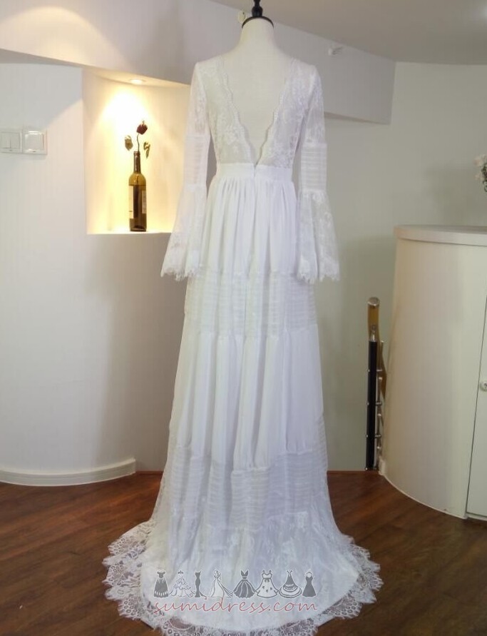 Vestido de boda Baja escote en V Encaje Adorno Falta Fuera de casa Manga larga