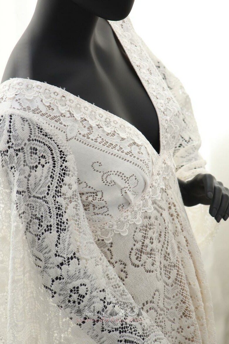 Vestido de boda Encaje Adorno Baja escote en V Manga larga Fuera de casa Imperio