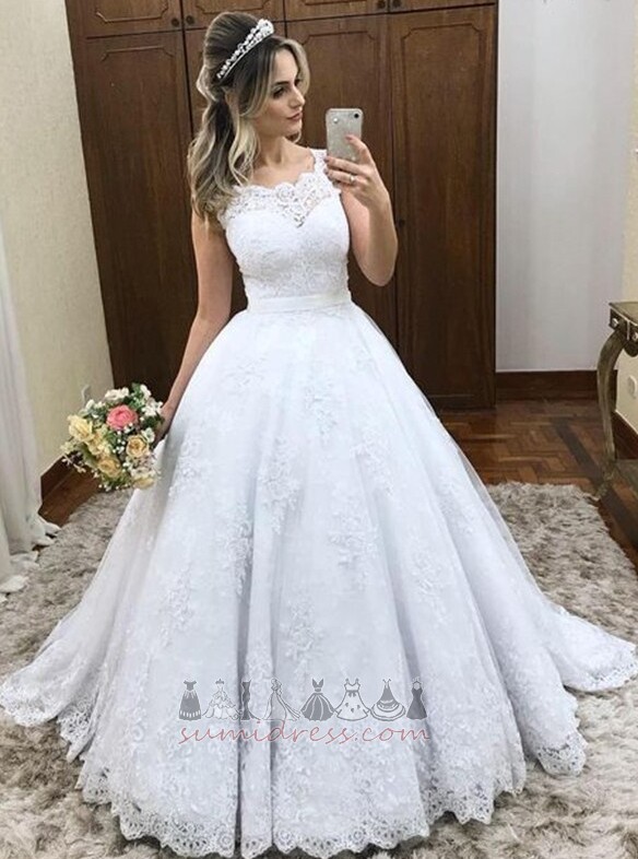 Vestido de boda Encaje Adorno Triángulo Invertido Cremallera Capa de encaje Arco Acentuado