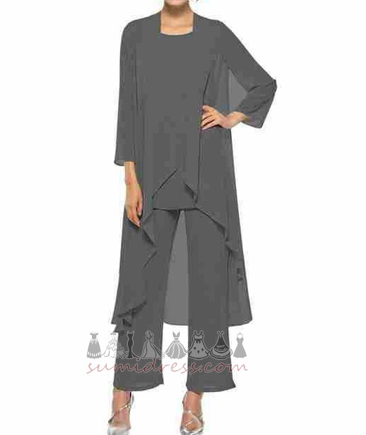 Vestido de calças de terno Alta cobertura Manga comprida Jóia Chá comprimento De chiffon
