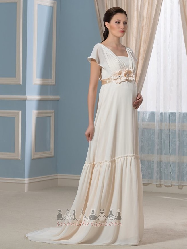 Vestido de casamento Elegante Zíper Corpete plissado Rosette acentuado Longo Camiseta