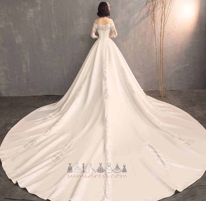 Vestido de casamento Três quartos mangas Formal Transparente Longo Off The Shoulder