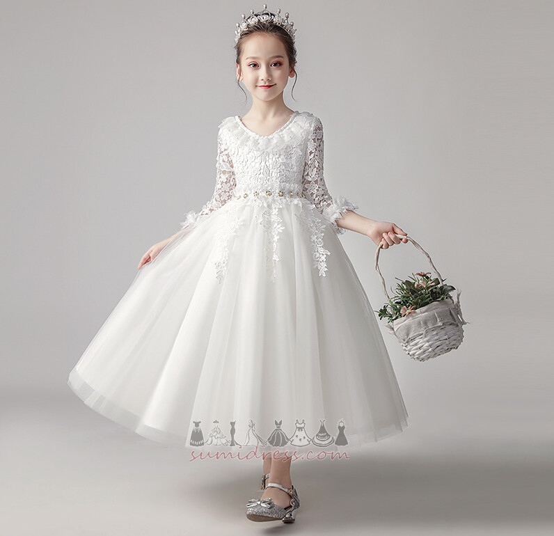 vestido de niña pequeños Elegante Capa Multi Natural A Línea tul Escote en V