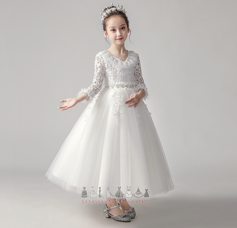 vestido de niña pequeños Elegante Capa Multi Natural A Línea tul Escote en V