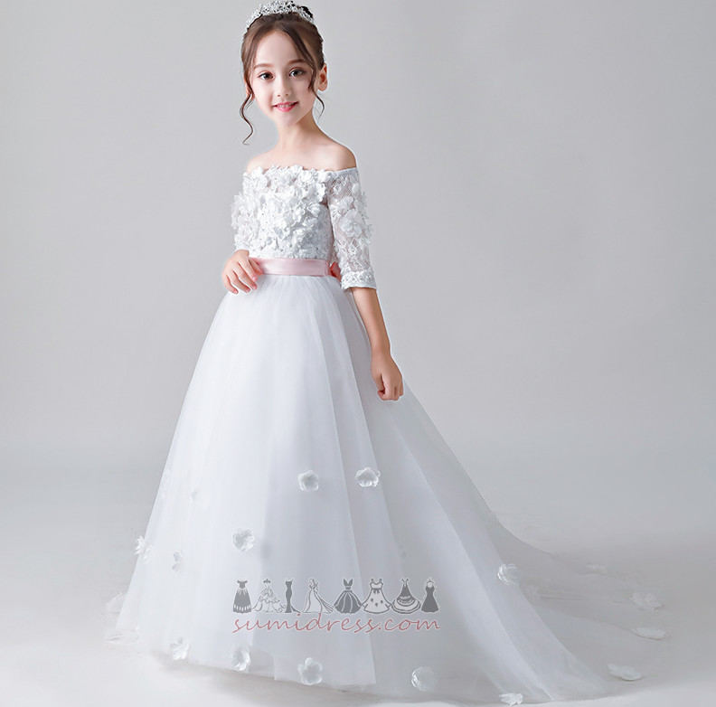 vestido de niña pequeños Rosetón Acentuado Mangas Illusion Ceremonia Formal Otoño Natural